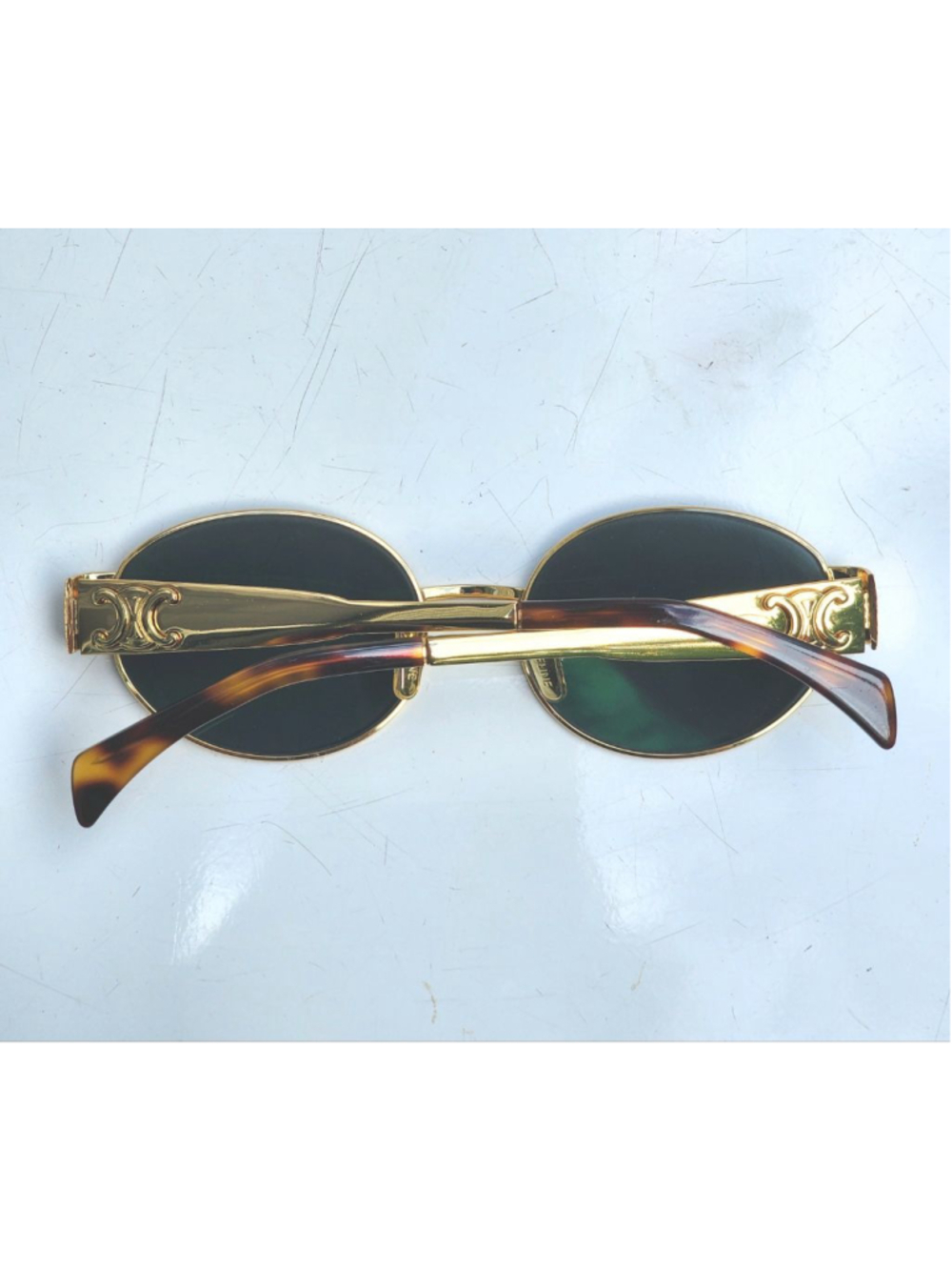CELINE Triomphe CL4S235 Gold Metal Green Lens Oval Sunglasses 53 mm #36 - Picture 6 of 14